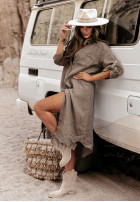 Koszulowa sukienka z kieszenią Palm Tree camelowa