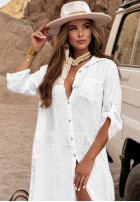 Koszulowa sukienka z kieszenią Palm Tree biała