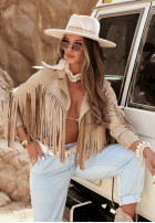 Kurtka z imitacji zamszu z frędzlami Big City Events beżowa