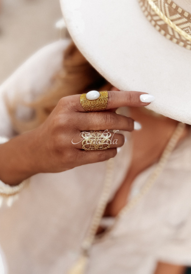 Breiter Ring mit Stein Graceful Gems Gold-Weiß