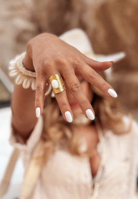 Breiter Ring mit Stein Graceful Gems Gold-Weiß