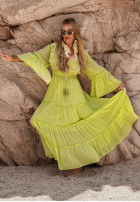 Kleid maxi z falbankami Playa Rio Verde Limette
