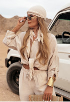 Materiałowe spodnie wide leg Getting Better beżowe