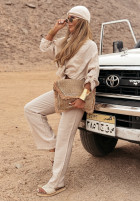 Materiałowe spodnie wide leg Getting Better beżowe