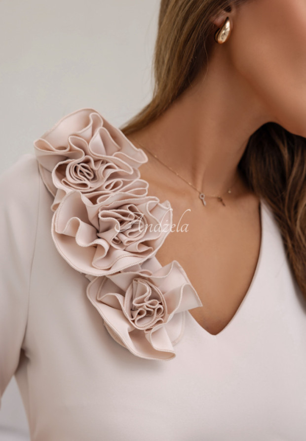 A-Linien-Kleid mit dekorativen Rosen Cocomore Elite Sensations Beige