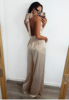 Długi satynowy Jumpsuit z rozcięciami La Milla Your Evening Beige