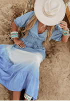 Jeans Kleid z falbankami maxi Coconut Cabana jasnoniebieska