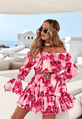 Set aus geblümter Bluse und Rock mit Rüschen Paradise Babe Rosa