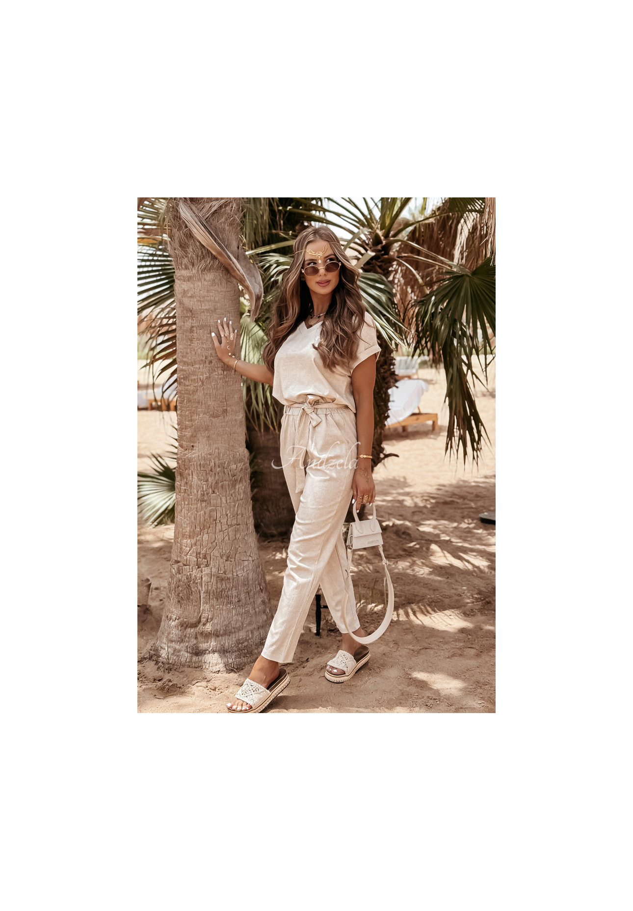 Leinen-Set T-Shirt und Hose Summer In Us Beige