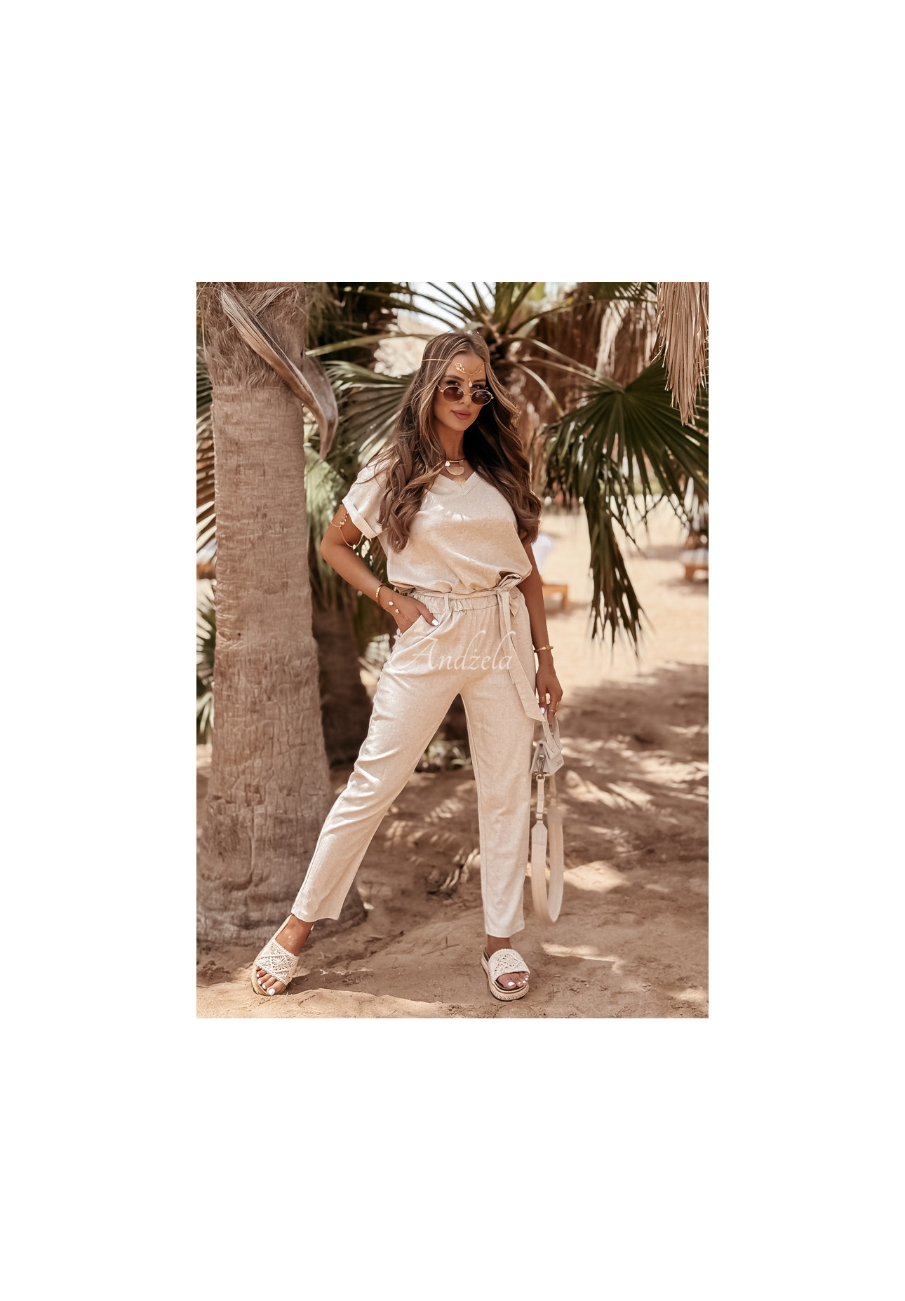 Leinen-Set T-Shirt und Hose Summer In Us Beige