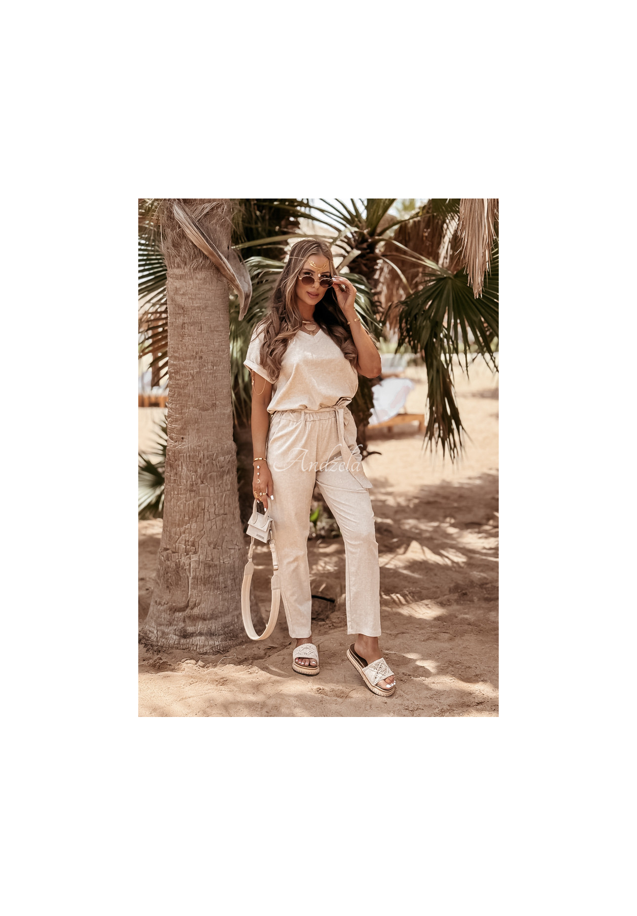 Leinen-Set T-Shirt und Hose Summer In Us Beige