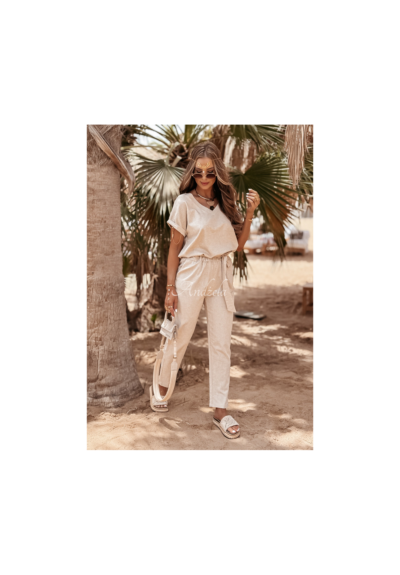 Leinen-Set T-Shirt und Hose Summer In Us Beige