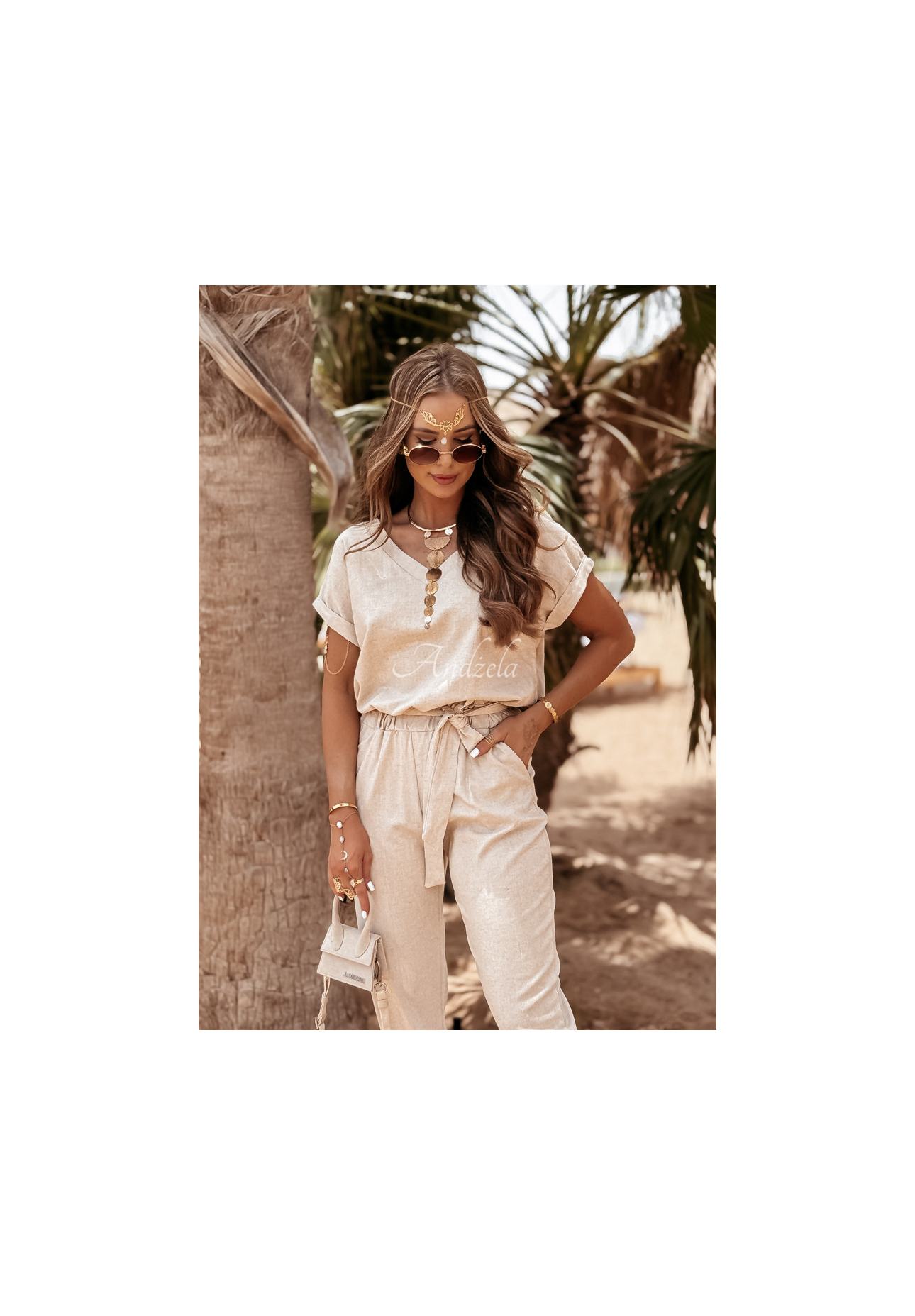 Leinen-Set T-Shirt und Hose Summer In Us Beige