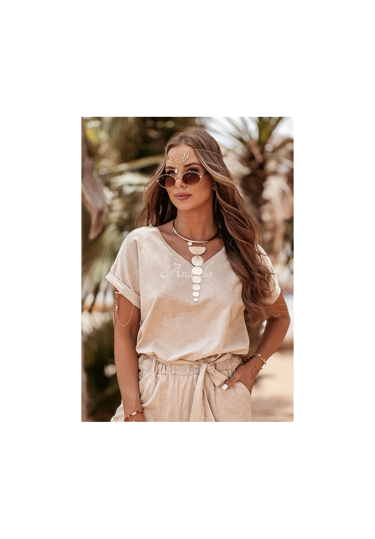 Leinen-Set T-Shirt und Hose Summer In Us Beige