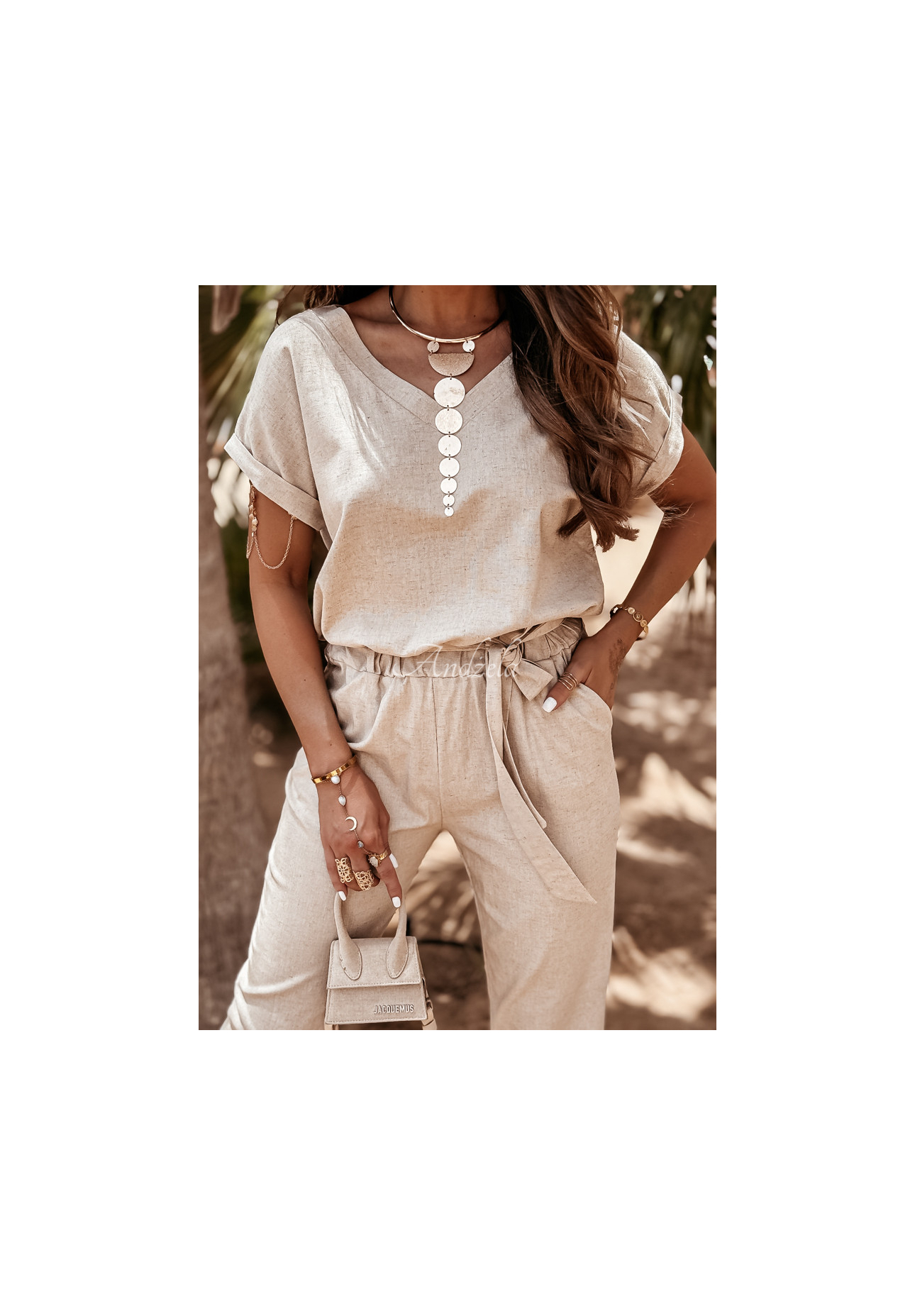 Leinen-Set T-Shirt und Hose Summer In Us Beige