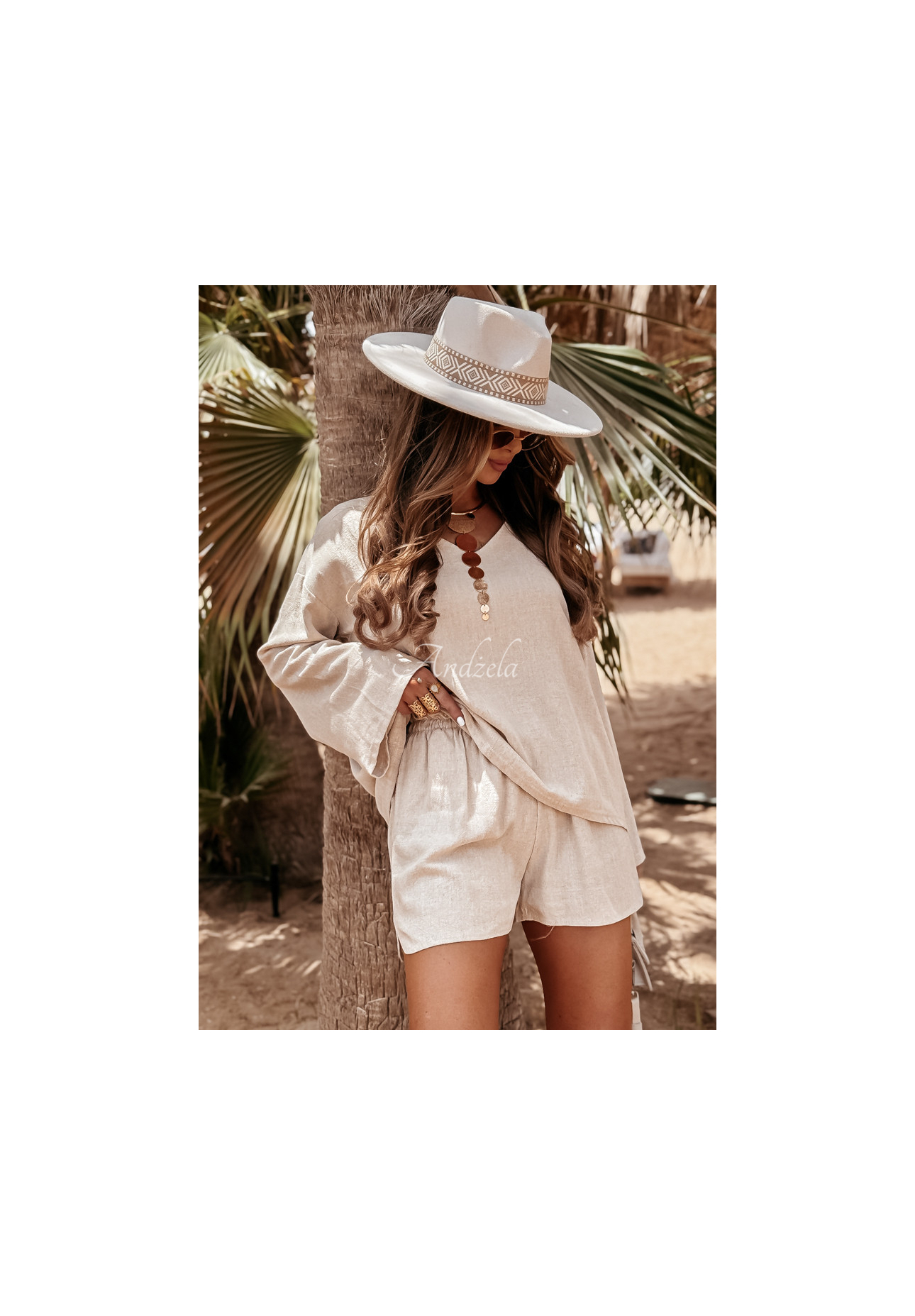 Lniany Set Bluse i spodenki See My Seas Beige