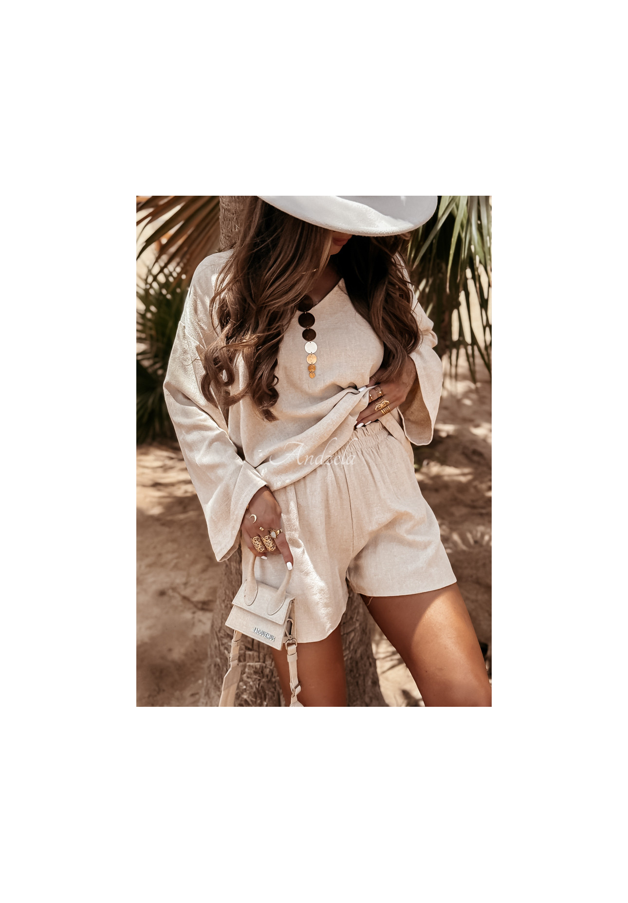 Lniany Set Bluse i spodenki See My Seas Beige