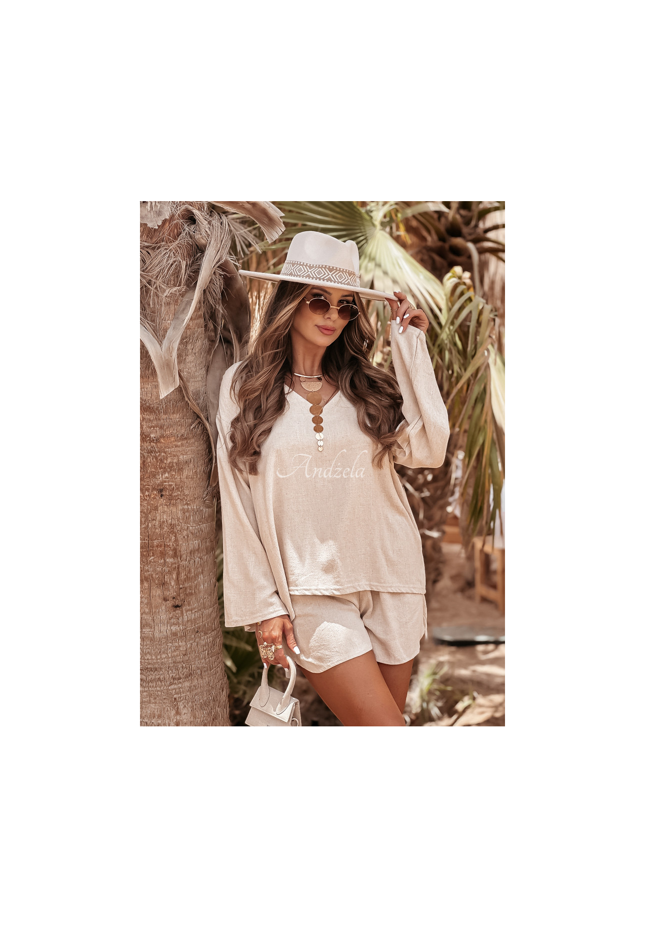 Lniany Set Bluse i spodenki See My Seas Beige