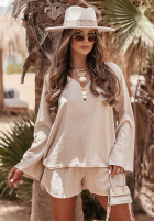 Lniany komplet bluzka i spodenki See My Seas beżowy