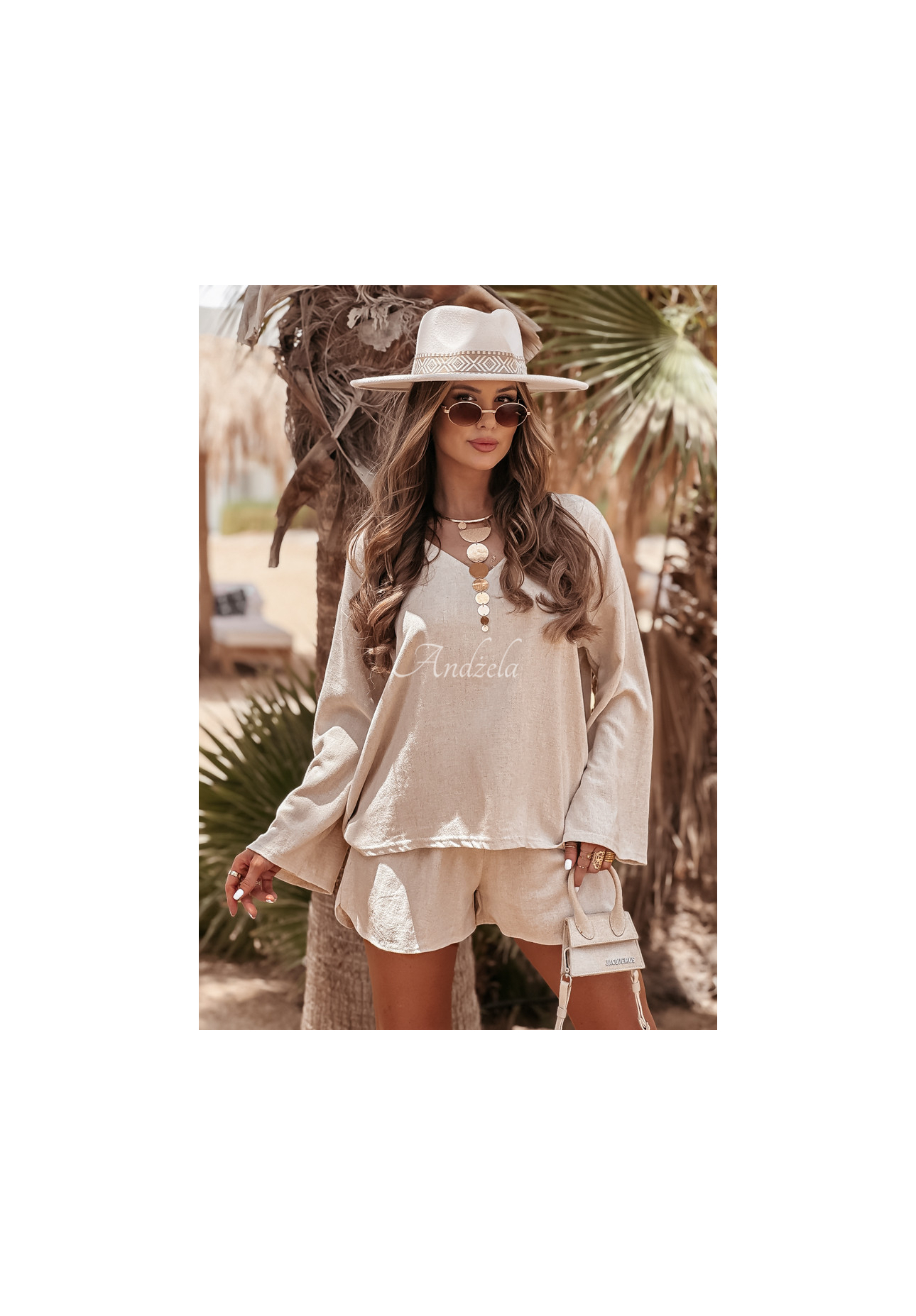 Lniany Set Bluse i spodenki See My Seas Beige