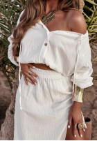 Muślinowy komplet bluzka i spódnica z rozcięciem Summer Begins ecru