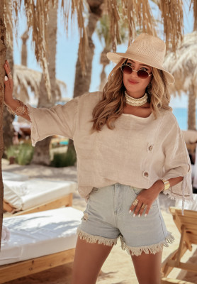 Leinenbluse mit Fransen Seashore Chic Beige