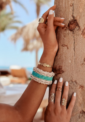 Wide choker, shell and bead bracelet handmade Bali turquoise