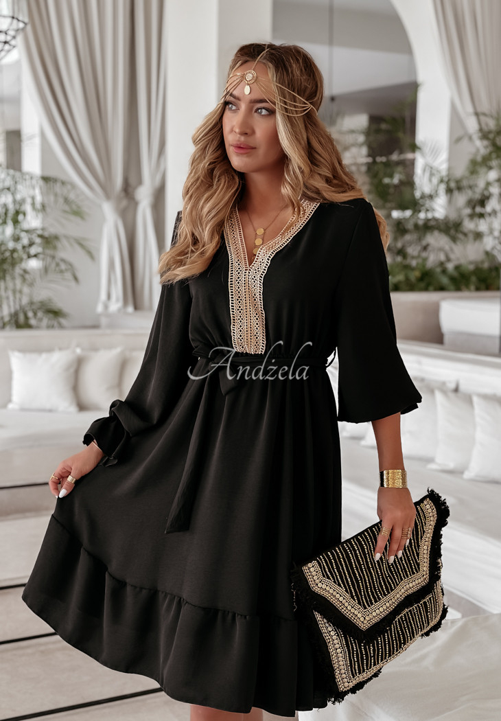 Sandy Sunrise lace and ruffle dress black