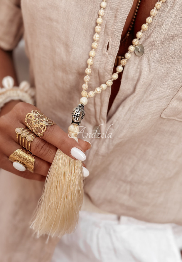 Lange Perlenkette hand made Bali hellbeige