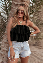 Muślinowy top z falbankami Tropical Treats czarny