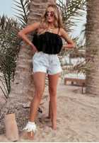 Muślinowy top z falbankami Tropical Treats czarny