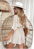 Krótki lniany kombinezon Life's A Breeze beżowy