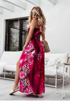 Wzorzysta Kleid maxi z rozcięciami Exotic Wilderness Fuchsia