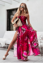 Wzorzysta Kleid maxi z rozcięciami Exotic Wilderness Fuchsia