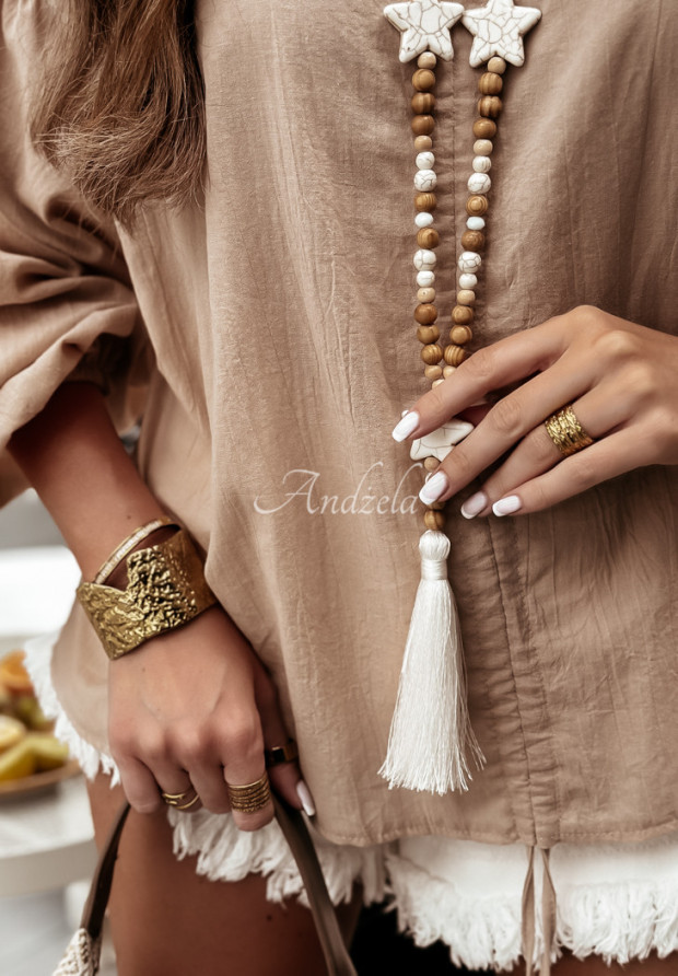 Lange Halskette mit Perlen Coral Charisma Camel