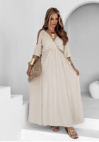 Sukienka hiszpanka maxi z rozcięciami Pretty In Paradise beżowa