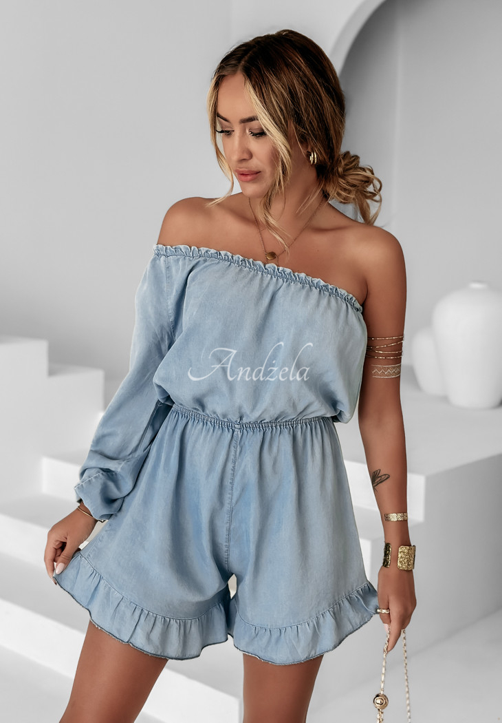 Asymmetrischer Denim-Jumpsuit Open Sea Blau