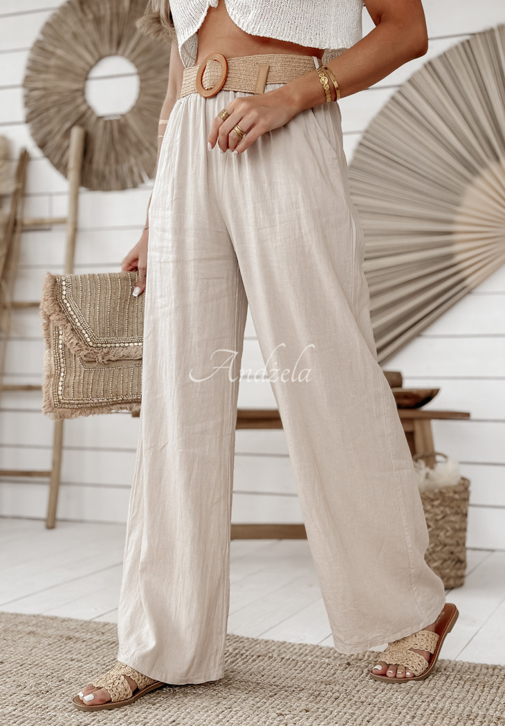 Linen wide leg pants with belt Total Trip beige
