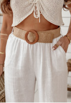 Materiałowe spodnie wide leg z paskiem Total Trip białe