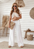 Materiałowe spodnie wide leg z paskiem Total Trip białe