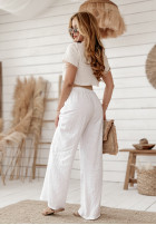 Materiałowe spodnie wide leg z paskiem Total Trip białe