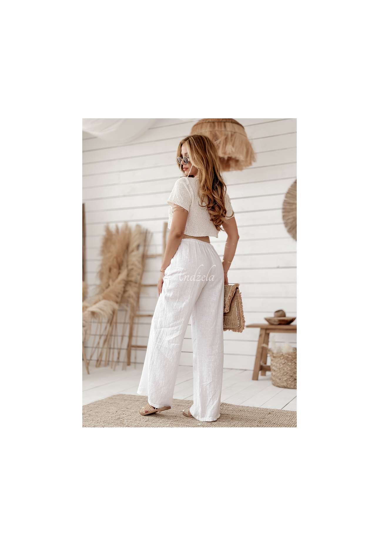 Weite Leinenhose mit Gürtel Total Trip Weiß