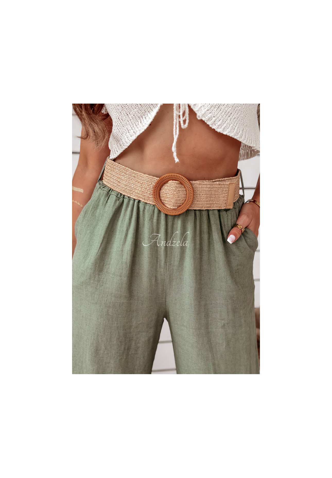 Weite Leinenhose mit Gürtel Total Trip Khaki