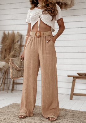 Linen wide leg pants with belt Total Trip camel