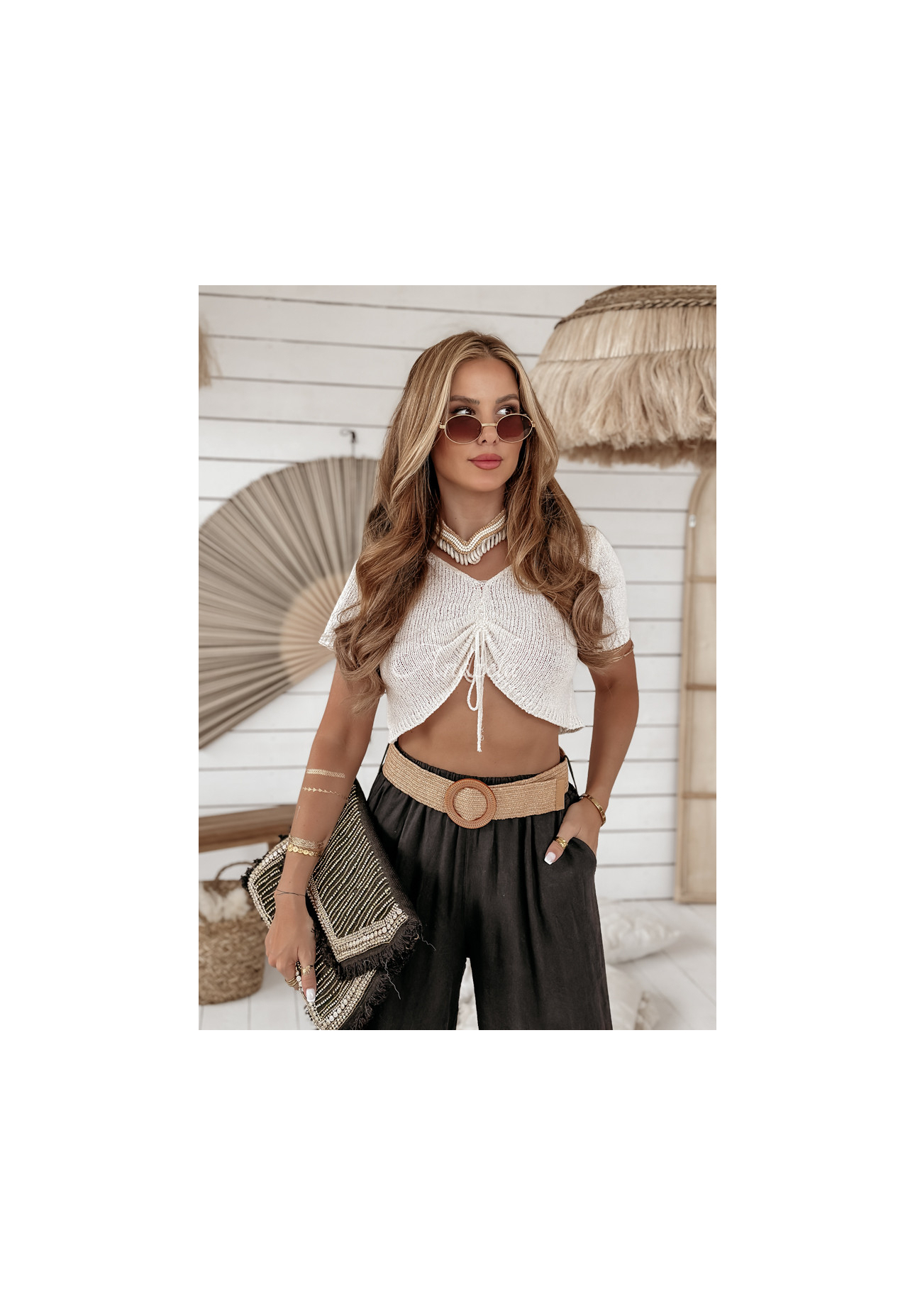 Weite Leinenhose mit Gürtel Total Trip Schwarz