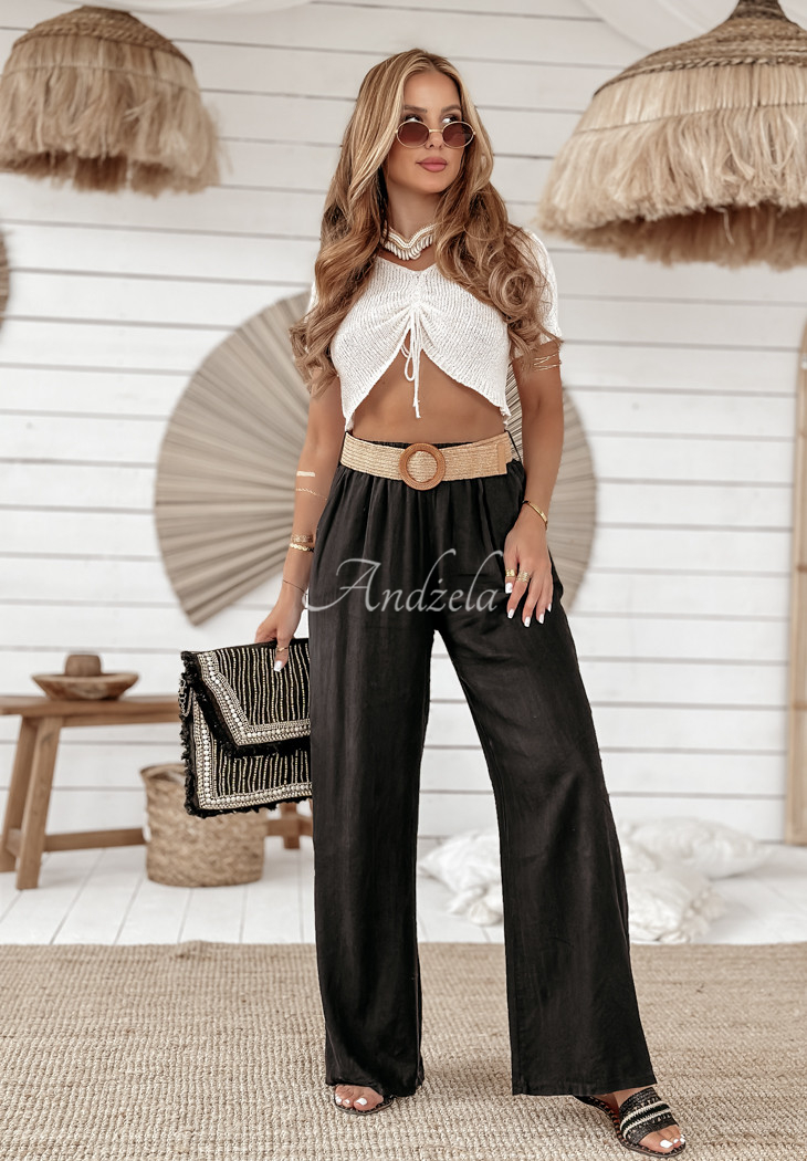 Linen wide leg pants with belt Total Trip black