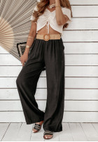 Materiałowe spodnie wide leg z paskiem Total Trip czarne