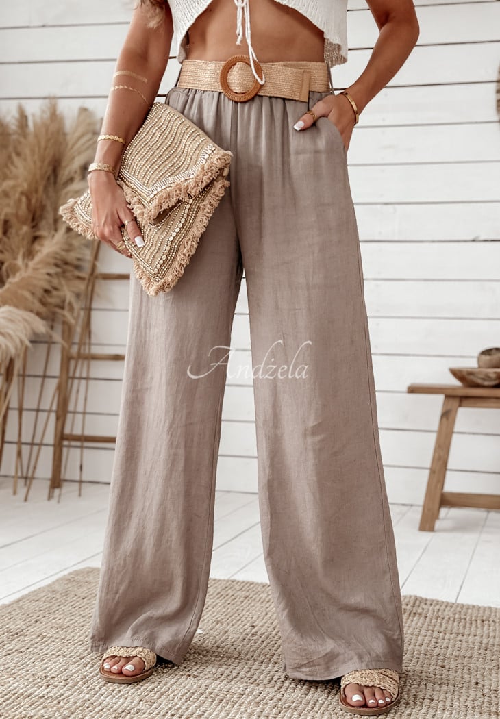 Linen wide leg pants with belt Total Trip mocha