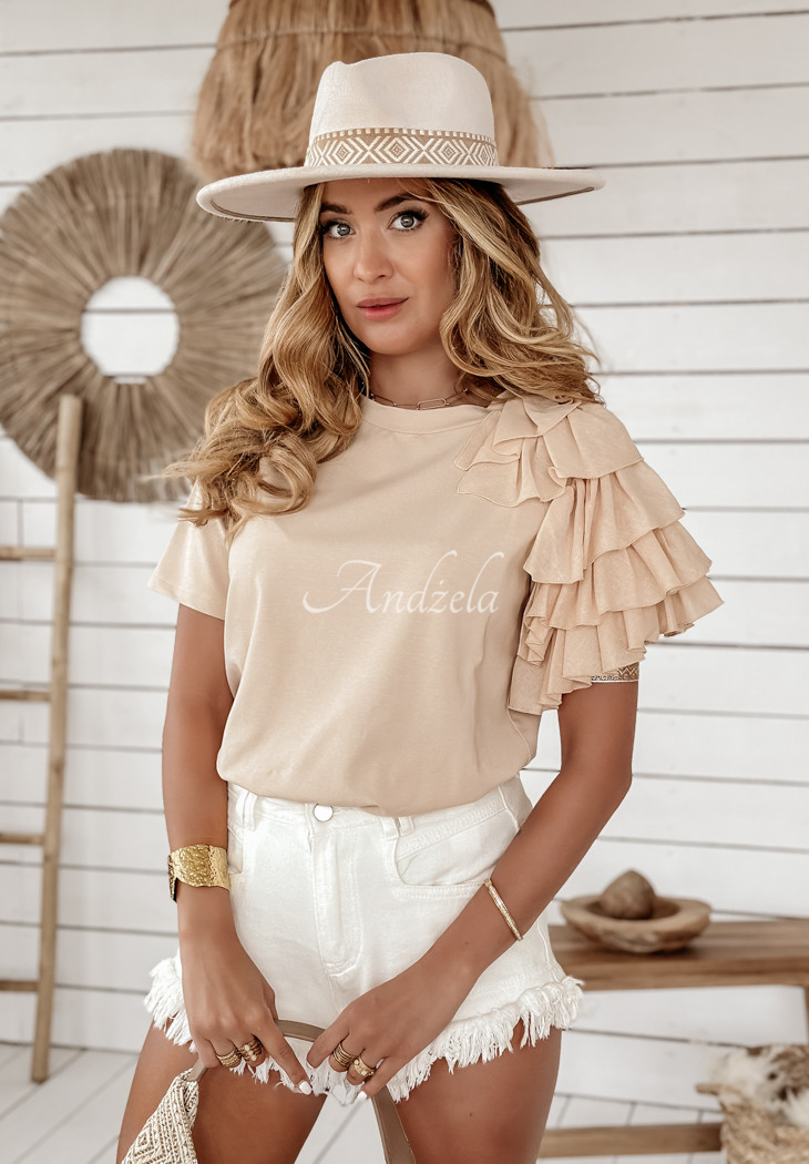 T-Shirt mit Rüschen Divine Basic Beige