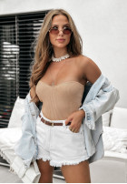 Krótki prążkowany top bez ramiączek Anaya in camel